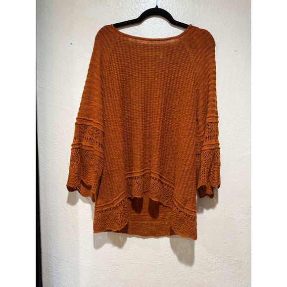 LC Lauren Conrad Sweaters - LC Lauren Conrad Womens XL Burnt Orange Pointelle Lace Bell Sleeve Knit Sweater